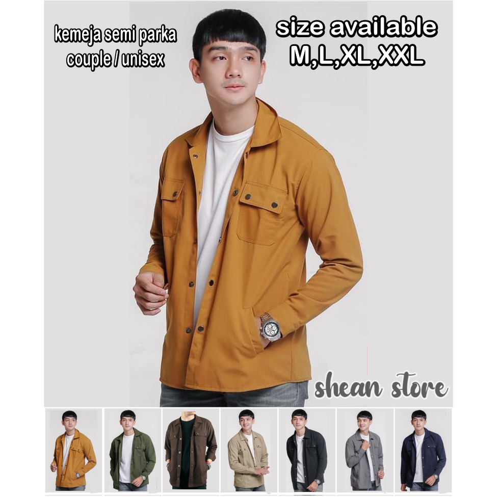 Jual Jaket Semi Parka Couple Set Korean Style Kemeja Semi Parka Outer Couple Top Baju Parka