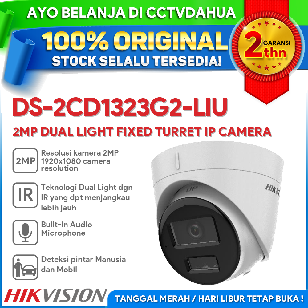 Jual HIKVISION DS-2CD1323G2-LIU 2MP SMART DUAL LIGHT FIXED TURRET ...