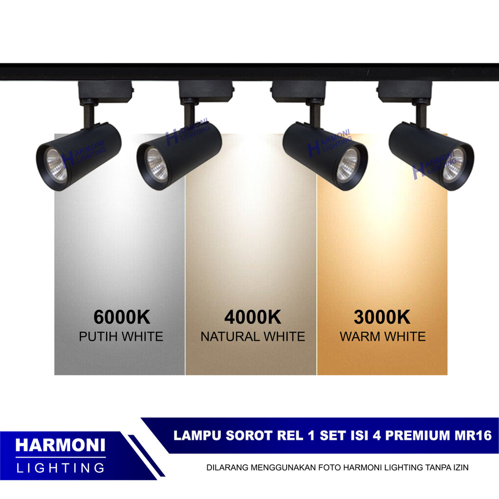 Jual Paket Lampu Sorot Rel 1 Set Isi 4 Track Light Rell LED Spotlight