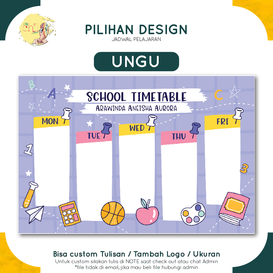 Jual JADWAL PELAJARAN WIPE CLEAN CUSTOM BISA TAMBAH NAMA ANAK, KELAS ...