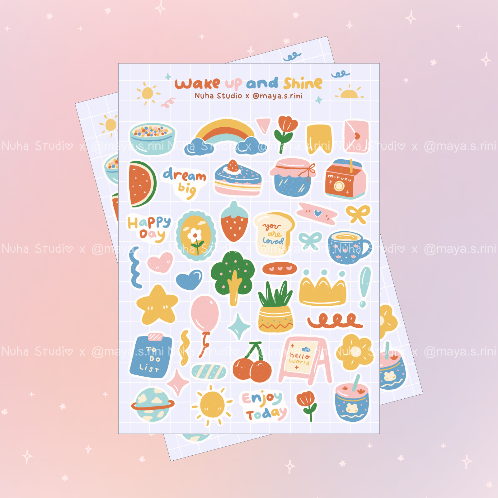 Jual Sticker by maya.s.rini | Wake up and Shine Bujo Deco Bunga Pelangi