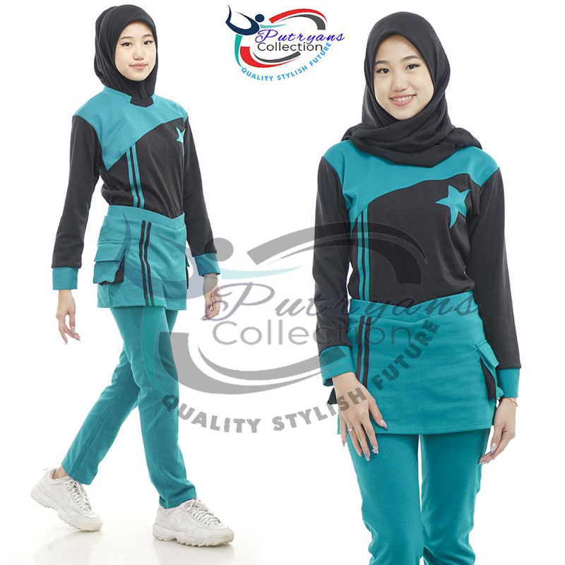 Jual Setelan Muslim Rok Kantong Biru Hitam | Shopee Indonesia