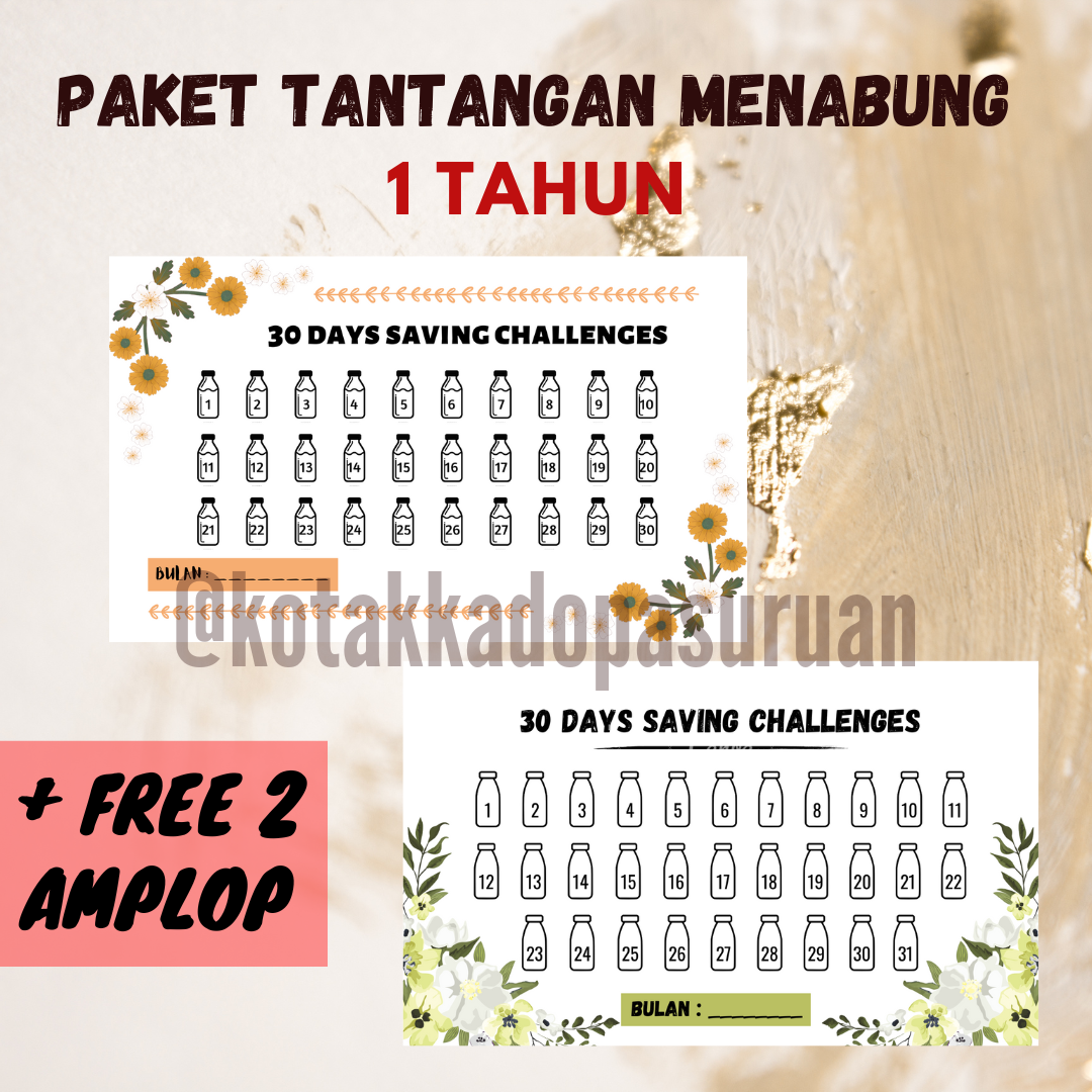 Jual Paket Murah Amplop Target Menabung 30 Days Saving Challenges Paket 1 Tahun Free 2 Amplop 0285