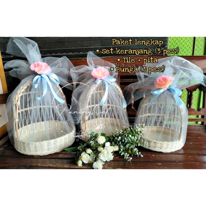 Jual keranjang rotan sangkar bulat seserahan/set anyaman rotan halus ...