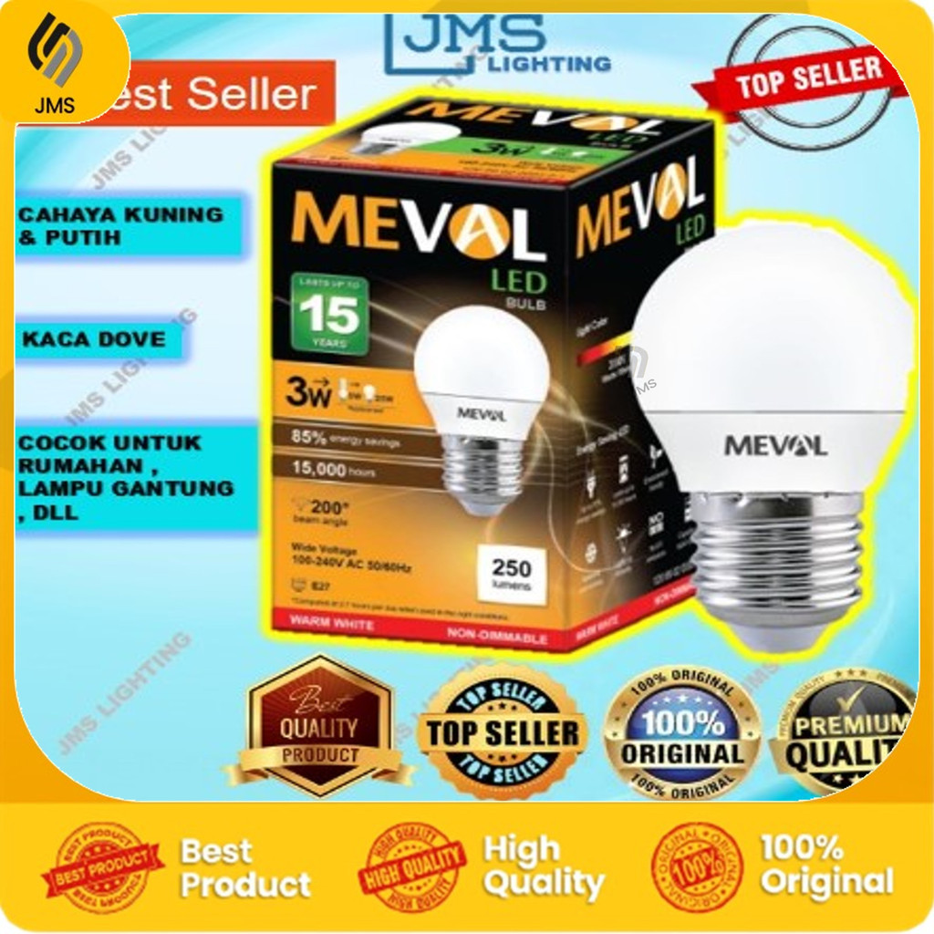 Jual Lampu LED Bulb MEVAL 3W 5W 7W 8W 9W 11W 13W MEVAL kaca putih susu ...