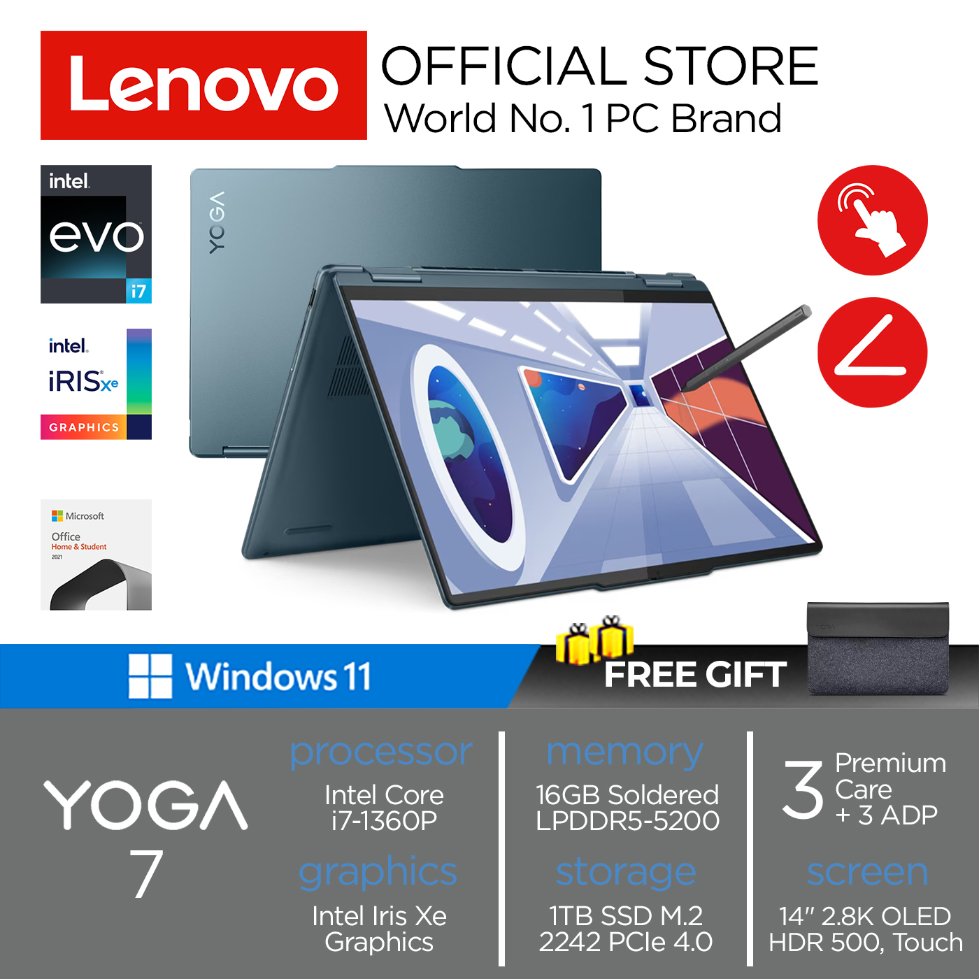 Custodia 2 In 1 Lenovo Yoga 7i 14" | Protezione In Pelle PU Con Portapenna