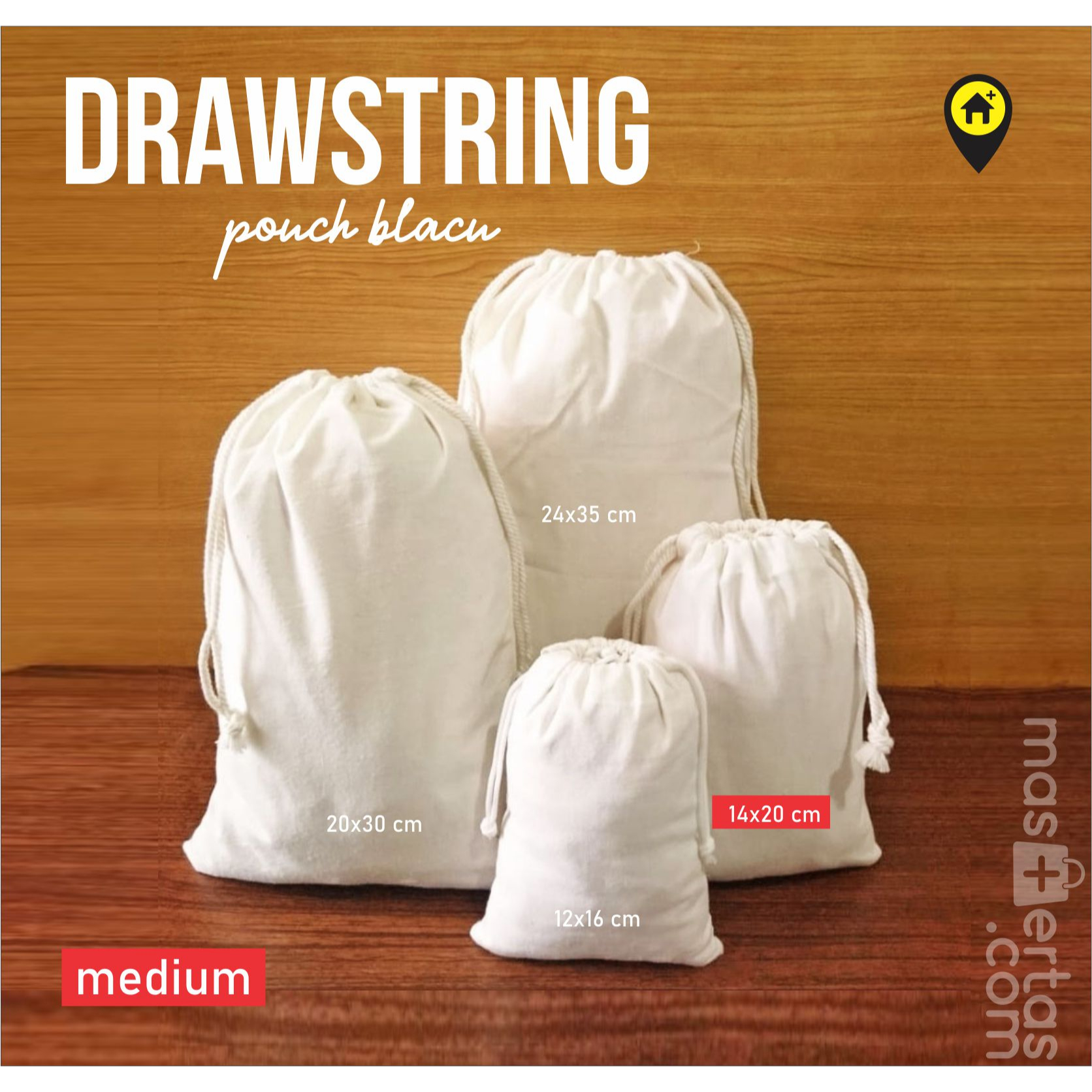 Jual Pouch Serut Tas Serut Polos Kain Blacu Murah Readystok - Main Image