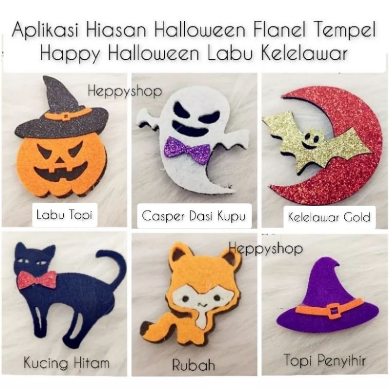 Aplikasi Hiasan Halloween Flanel Tempel Happy Halloween Labu Kelelawar