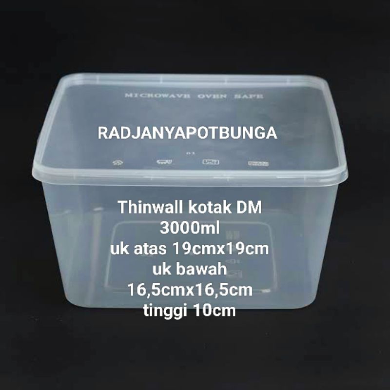 Jual Thinwall Square 3000 Ml Food Container Kotak Makan Plastik