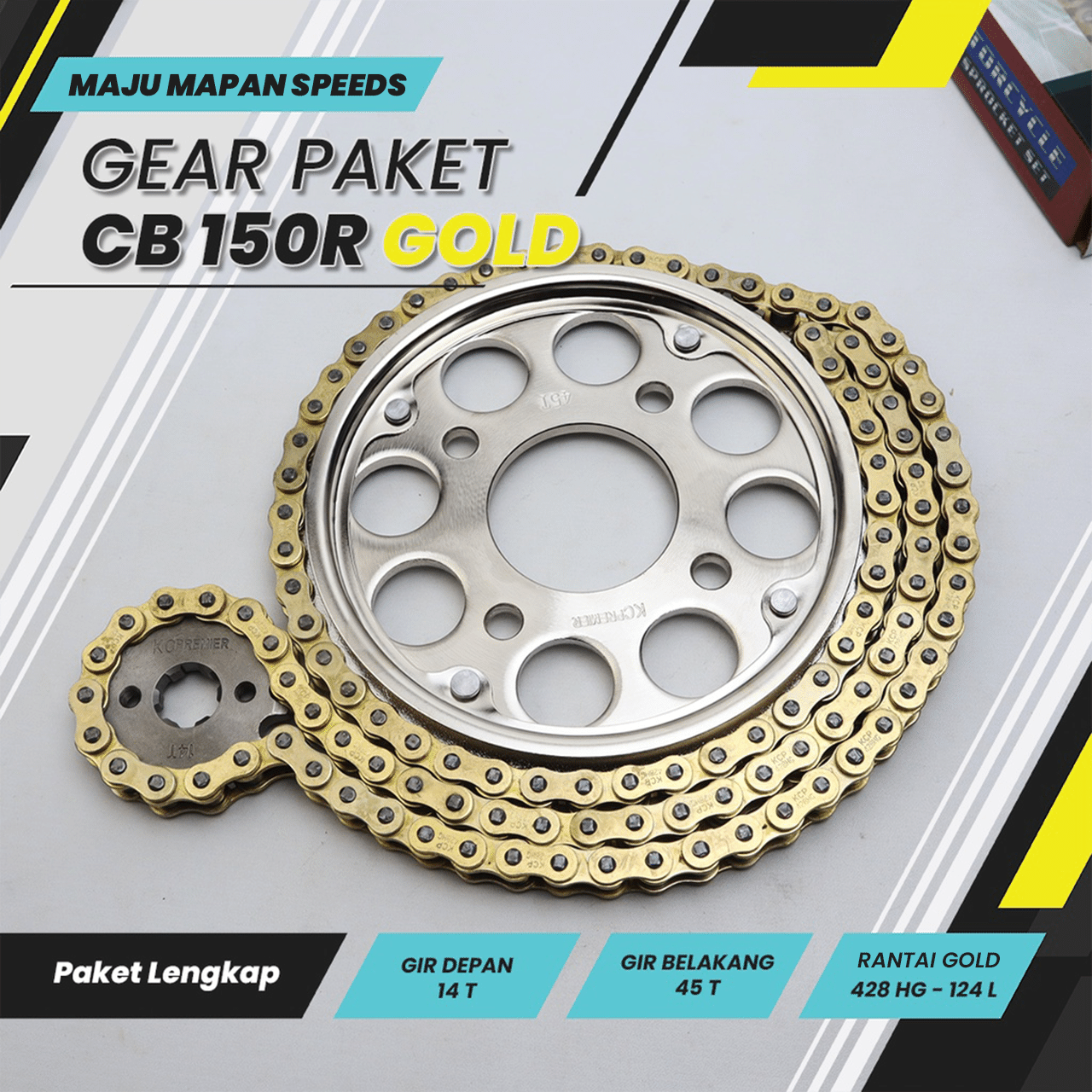 Jual Gear Set CB150R OLD 14T/45T 428HG124L Model SSS Merk KC Premier