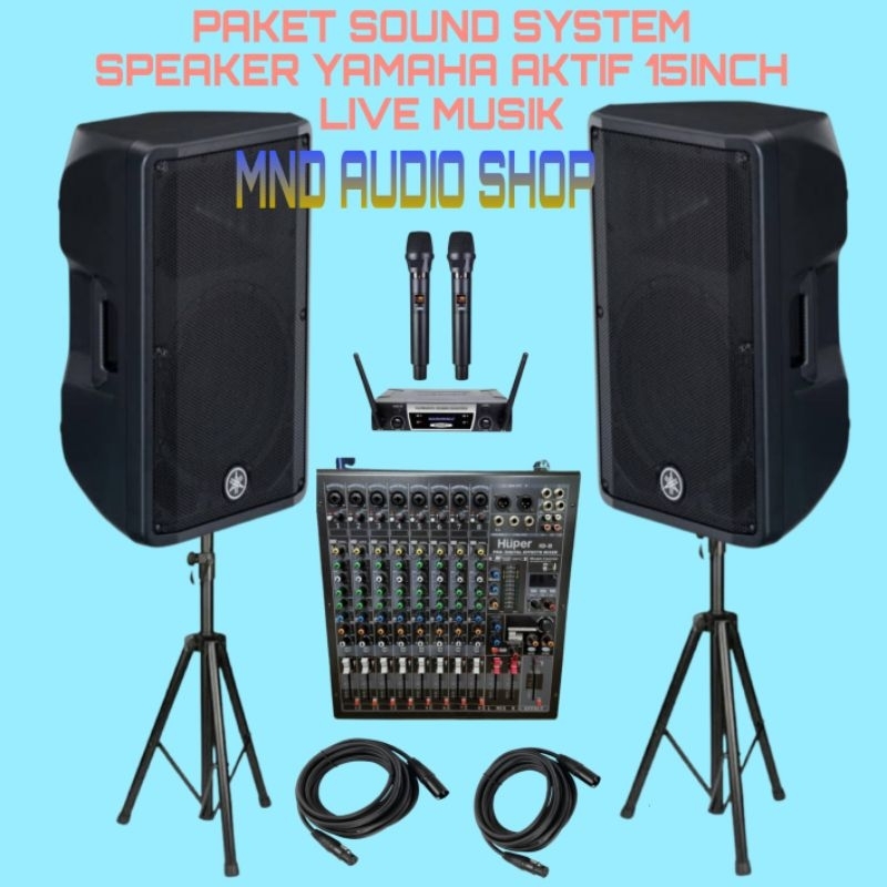 Jual Paket sound system speaker aktif YAMAHA DBR 15 + MIXER HUPER LIVE