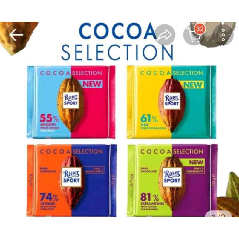 Jual Ritter SPORT COCOA SELECTION 55% 81%74% ukuran 100g exp 2024 akhir ...