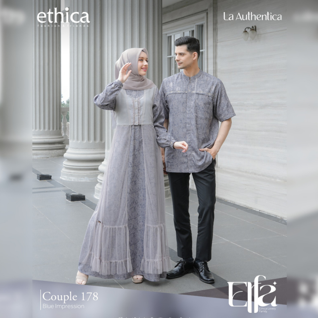 Jual BAJU COUPLE PASANGAN MUSLIM ETHICA COUPLE 178 BLUE IMPRESSION