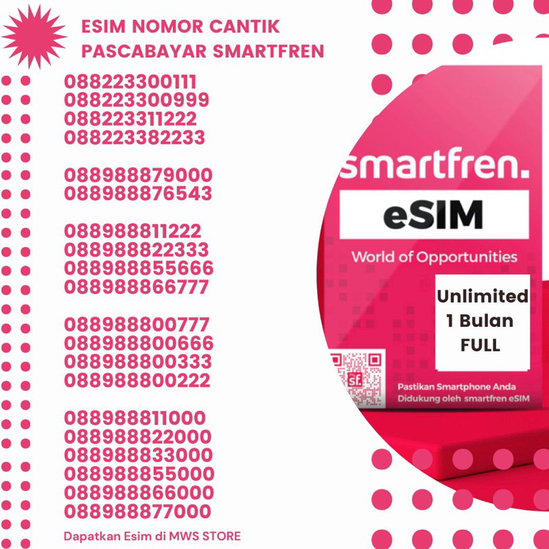 Jual [FREE ONGKIR] ESIM NOMOR CANTIK SMARTFREN PASCABAYAR Free Paket ...