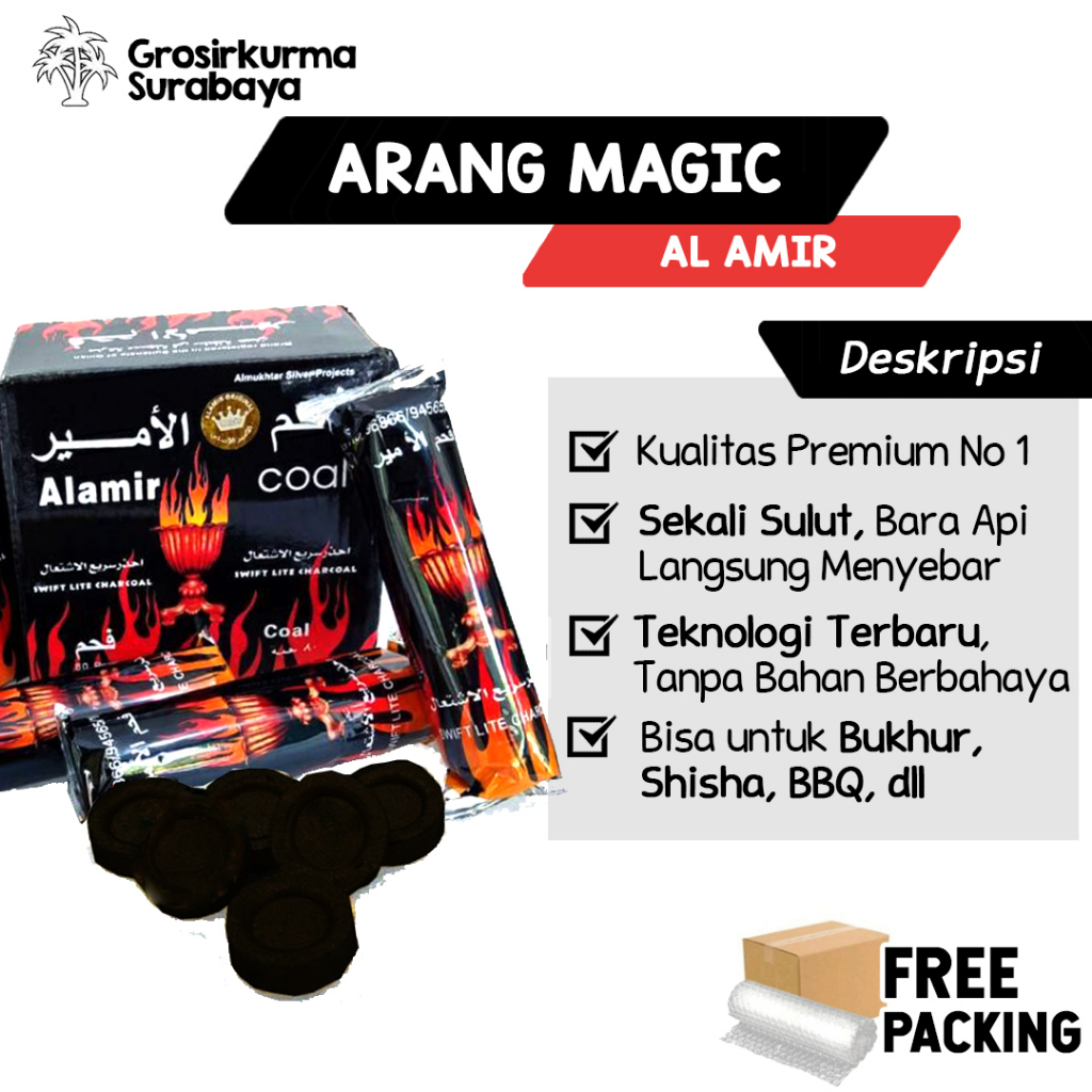 Jual Arang Magic Al Amir Premium Bara Api Langsung Menyala Bagus Untuk Dupa Bukhur Shisha Sate 1799