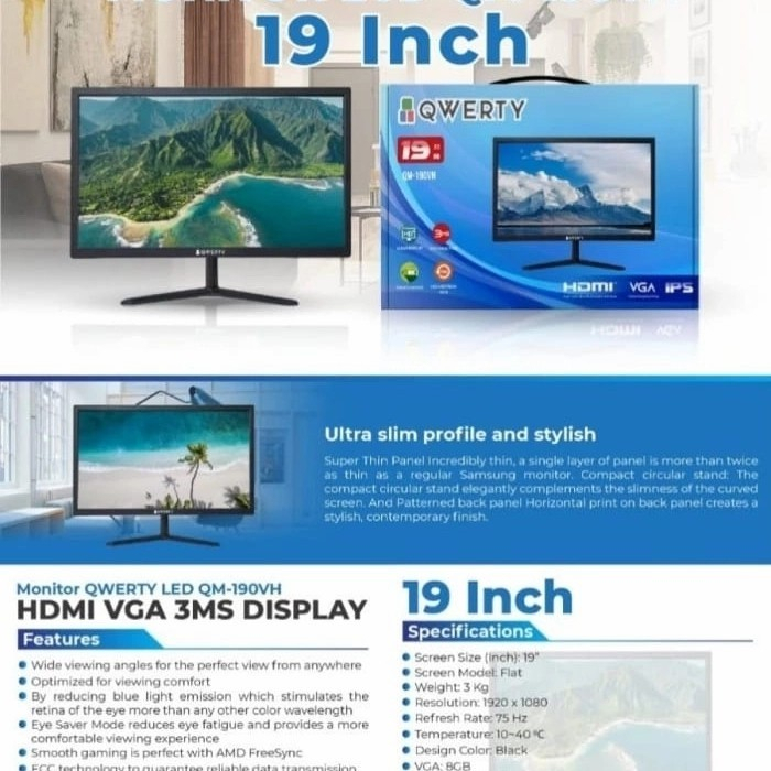 Jual LED MONITOR QWERTY QN-19VH 19 INCH LCD HDMI VGA 3MS DISPLAY IPS ...