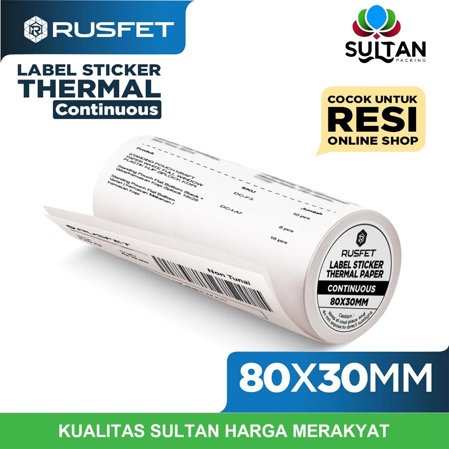 Jual Label Sticker Thermal Rusfet CONTINUOUS Barcode Resi Online 80x30 ...