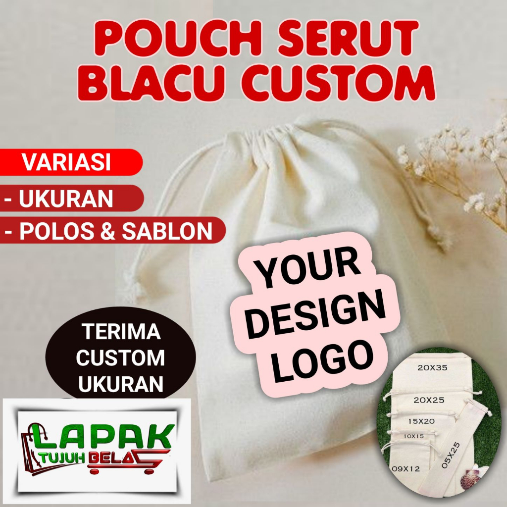 Jual Pouch Serut Blacu Custom Polos Dan Sablon Pouch Custom