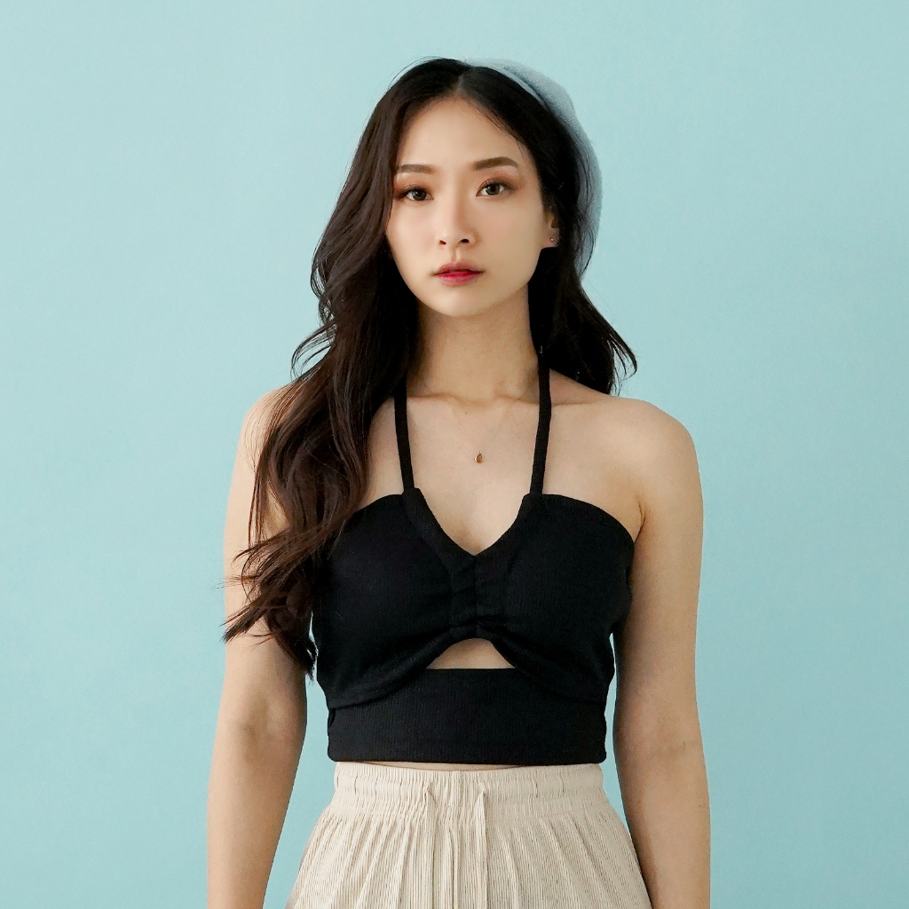 Jual OROY Halter Tanktop Korean Style Tank Top Bra Wanita Crop Knit Rib