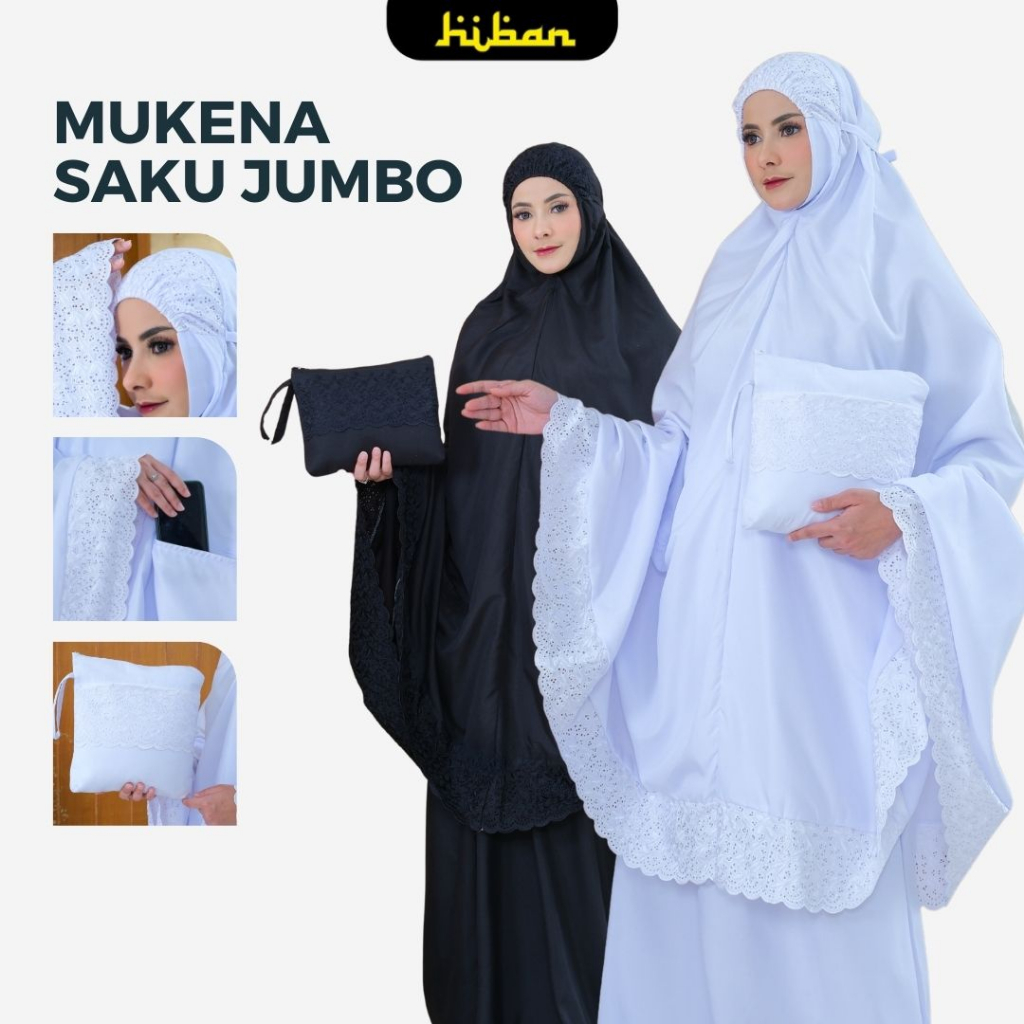 Mukena Saku Dua Hitam Premium Perlengkapan Haji dan Umroh Hiban Store