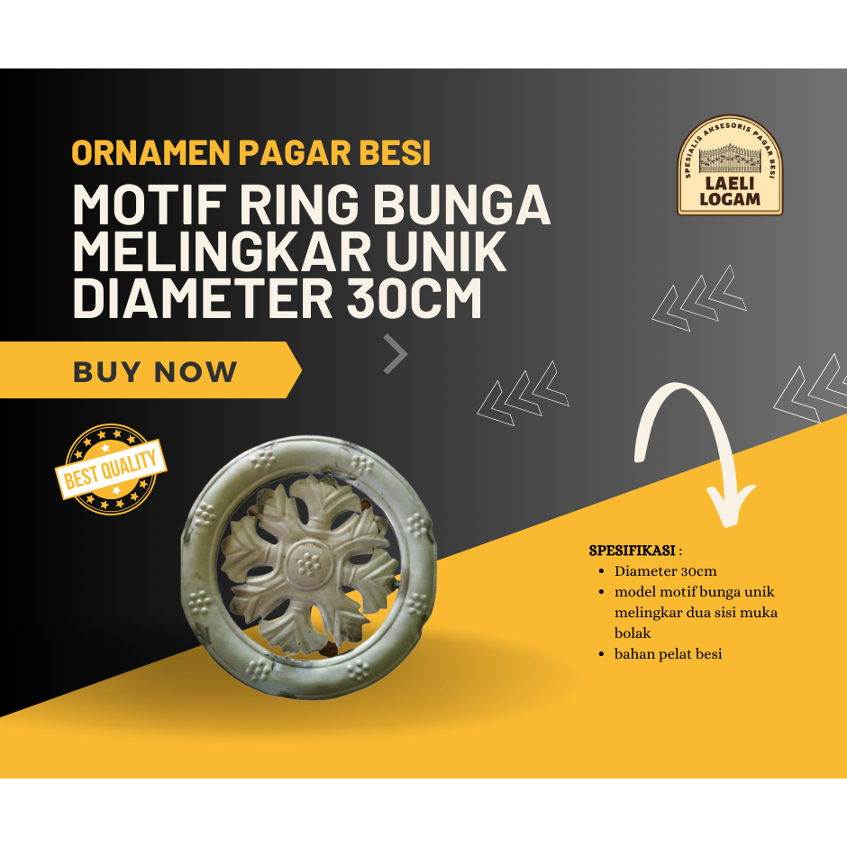 Jual Ornamen pagar besi motif ring bunga melingkar unik diameter 30cm