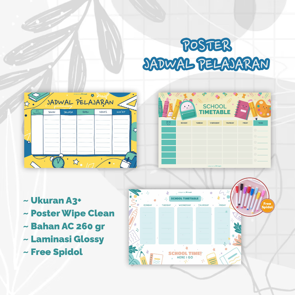 Jual Poster Jadwal Pelajaran Poster Aesthetic Poster Wipe Clean Free Spidol Shopee Indonesia 8585