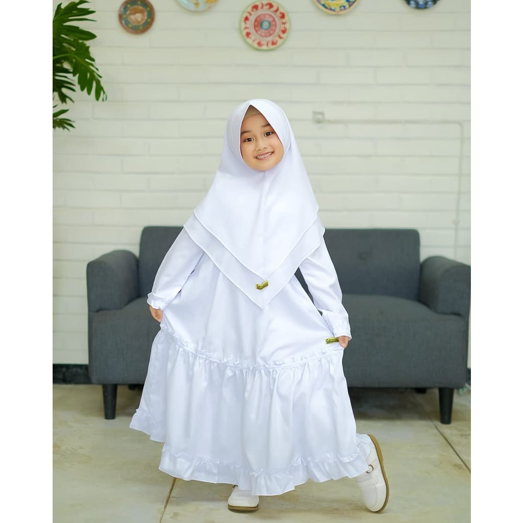 Jual GAMIS ANAK PEREMPUAN WARNA PUTIH BERSIH BAHAN KATUN SET HIJAB