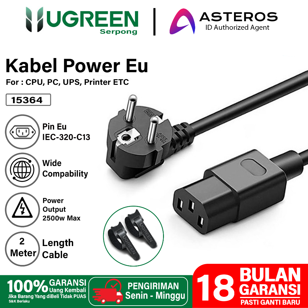 Jual UGREEN Kabel Power PC CPU Komputer TV Proyektor UPS Printer 2 ...