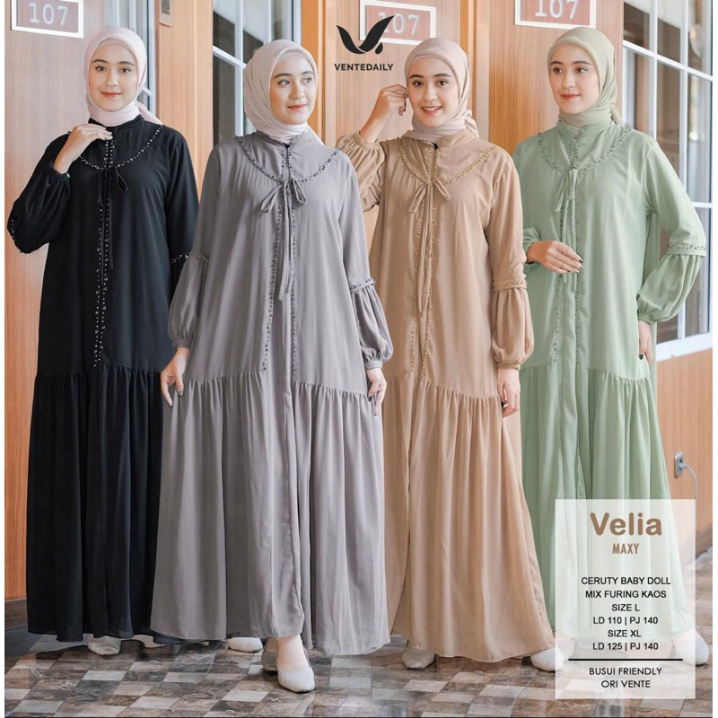 Jual Velia Abaya by Vente Daily Abaya Ceruty Polos Gamis mote Dress Beads Shopee Indonesia