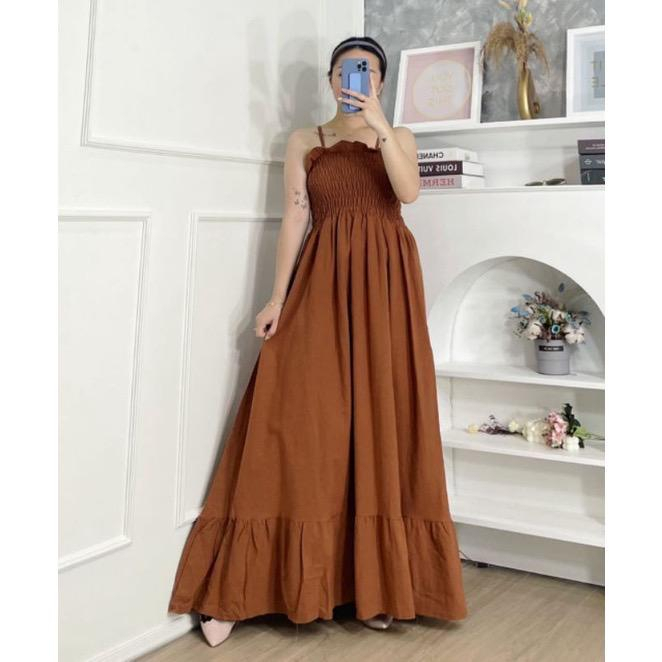 Jual Korean Dress Polos Dress Kerut Tali Dress Smoke Panjang Crincle Air Flow Shopee Indonesia