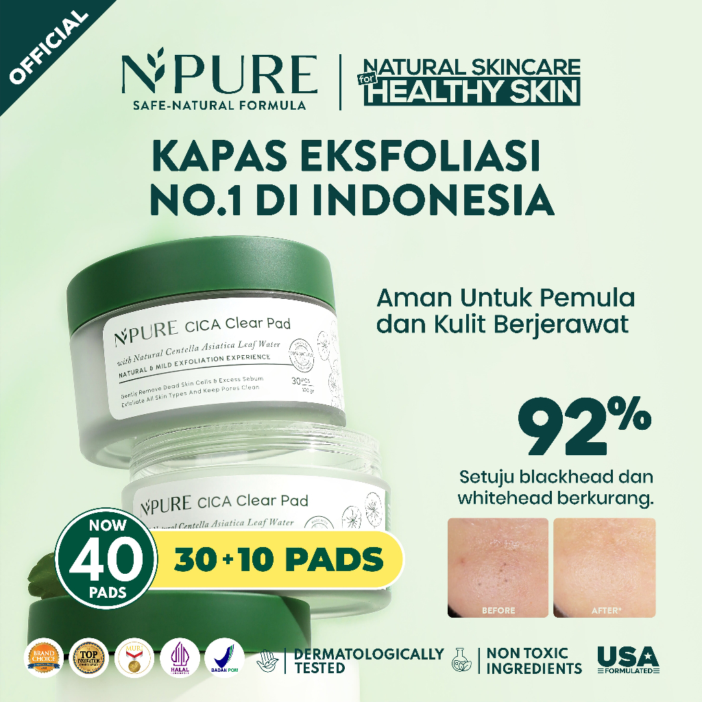 Jual NPURE Acne Clear Pad Cica / Kapas Eksfoliasi Kulit Jerawat / Anti