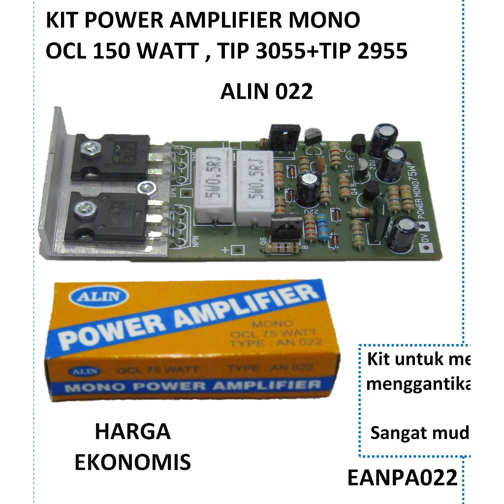 Jual Kit Power ampli amplifier OCL 150watt mono TIP 3055 satu set