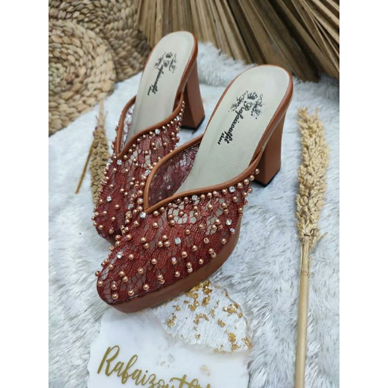 Jual Sepatu wedding pesta Cantik Yasmika Teracota 9cm tahu | Shopee ...