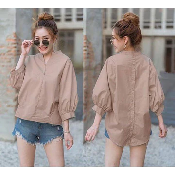 Atasan Fashion Wanita Korean Blouse Moga Blouse LD 110 Blouse Atasan Vneck Wanita
