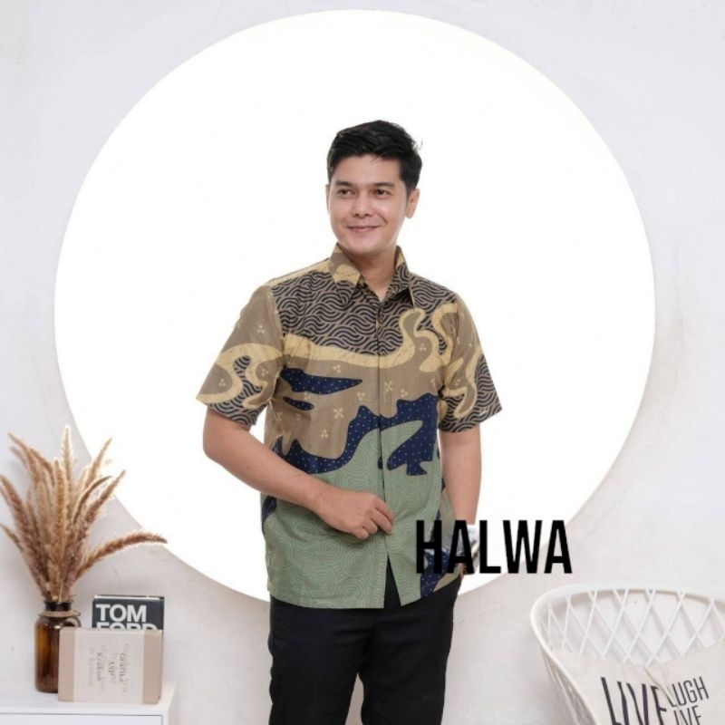 Jual Batik pria Hem Kemeja batik lengan pendek warna hijau sage