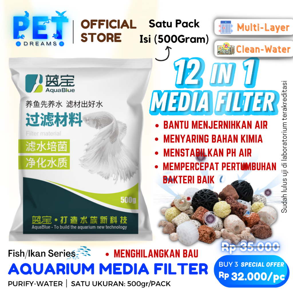 Jual 12 IN 1 MEDIA FILTER AQUARIUM BIO CERAMIC KARBON RUMAH BAKTERI