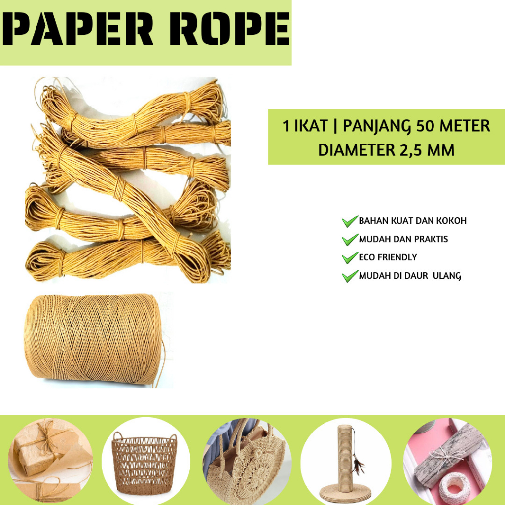 Jual Tali KursiTali Kertas Tali Rami Paper Rope (PR5-50 M) | Shopee ...