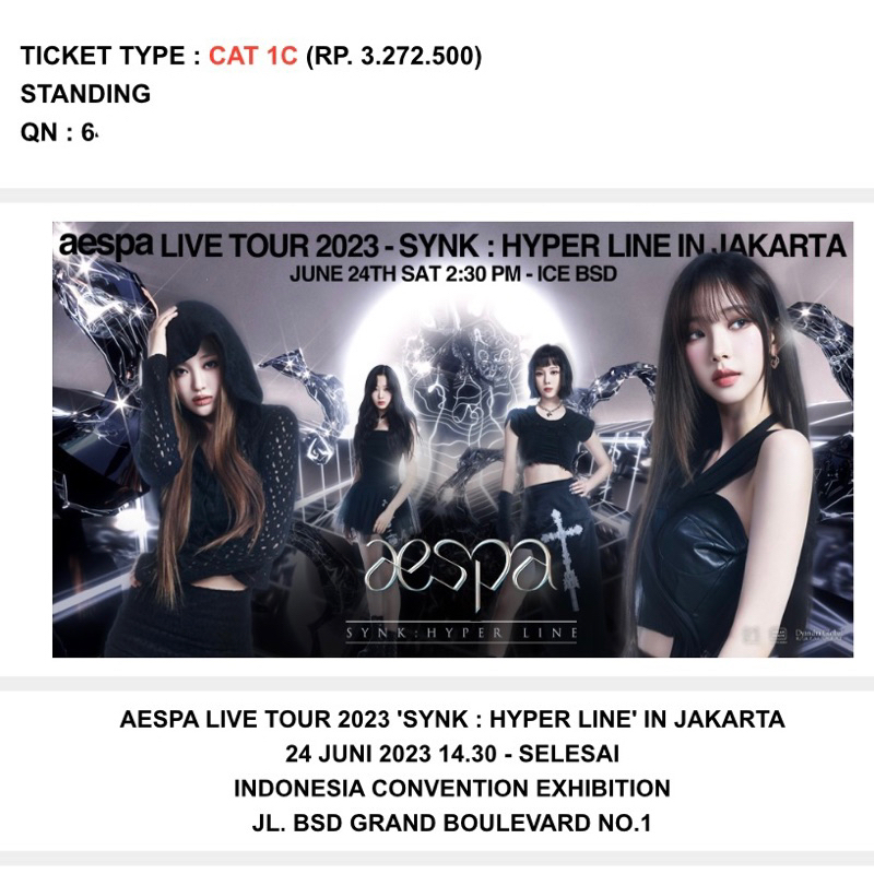 Jual Tiket konser aespa synk hyper line in jakarta cat 1C standing ticket Shopee Indonesia