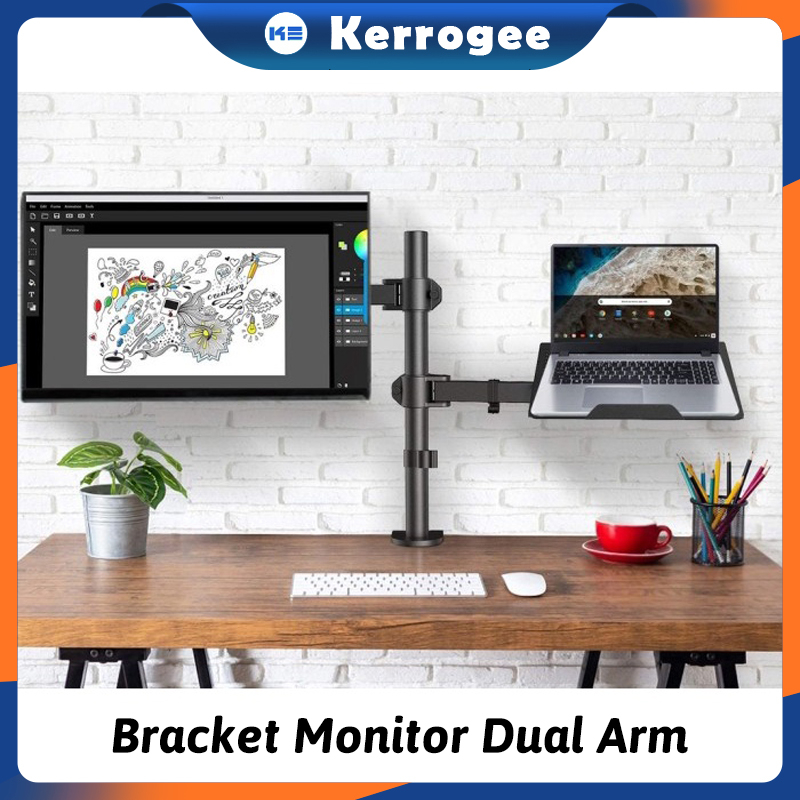 Jual Bracket Monitor Dual Arm Monitor & Laptop Stand Double Stand Mount ...