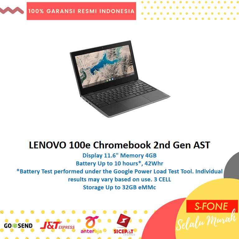 Jual Lenovo 100e Chromebook 2nd Gen AST [ 4/32GB ] Garansi Resmi
