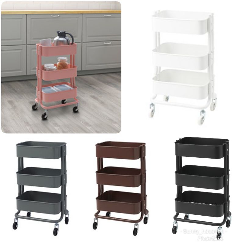 Jual Rashult Ikea Trolly/Troli Besi dengan Roda, Putih/Abu/Coklat/Pink ...