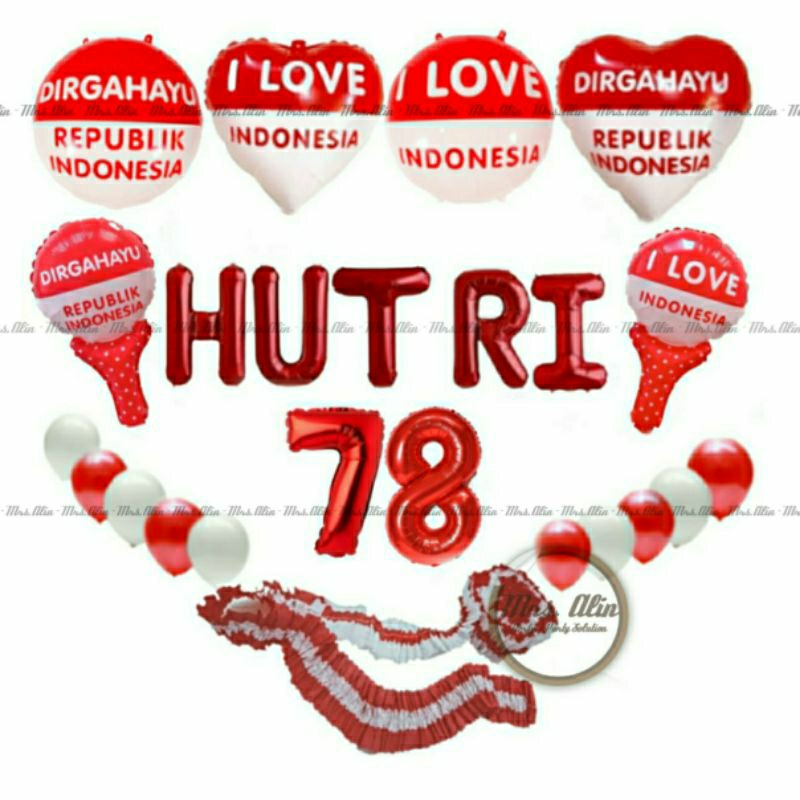 Jual Paket Hut Ri Balon Huruf Balon Angka Balon Foil Dirgahayu Balon Karet Merah Putih