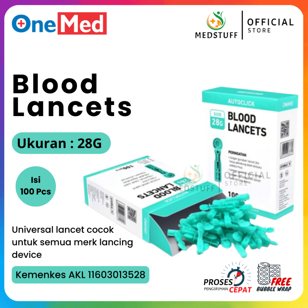 Jual Blood Lancet Jarum Bekam Lancets 21G 26G 28G 30G Onemed isi 100 ...