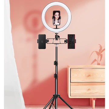 Paket Lampu Ringlight 33cm Live Streaming Dan Tripod 2.1 Meter Gratis Free 3 Holder HP Studio