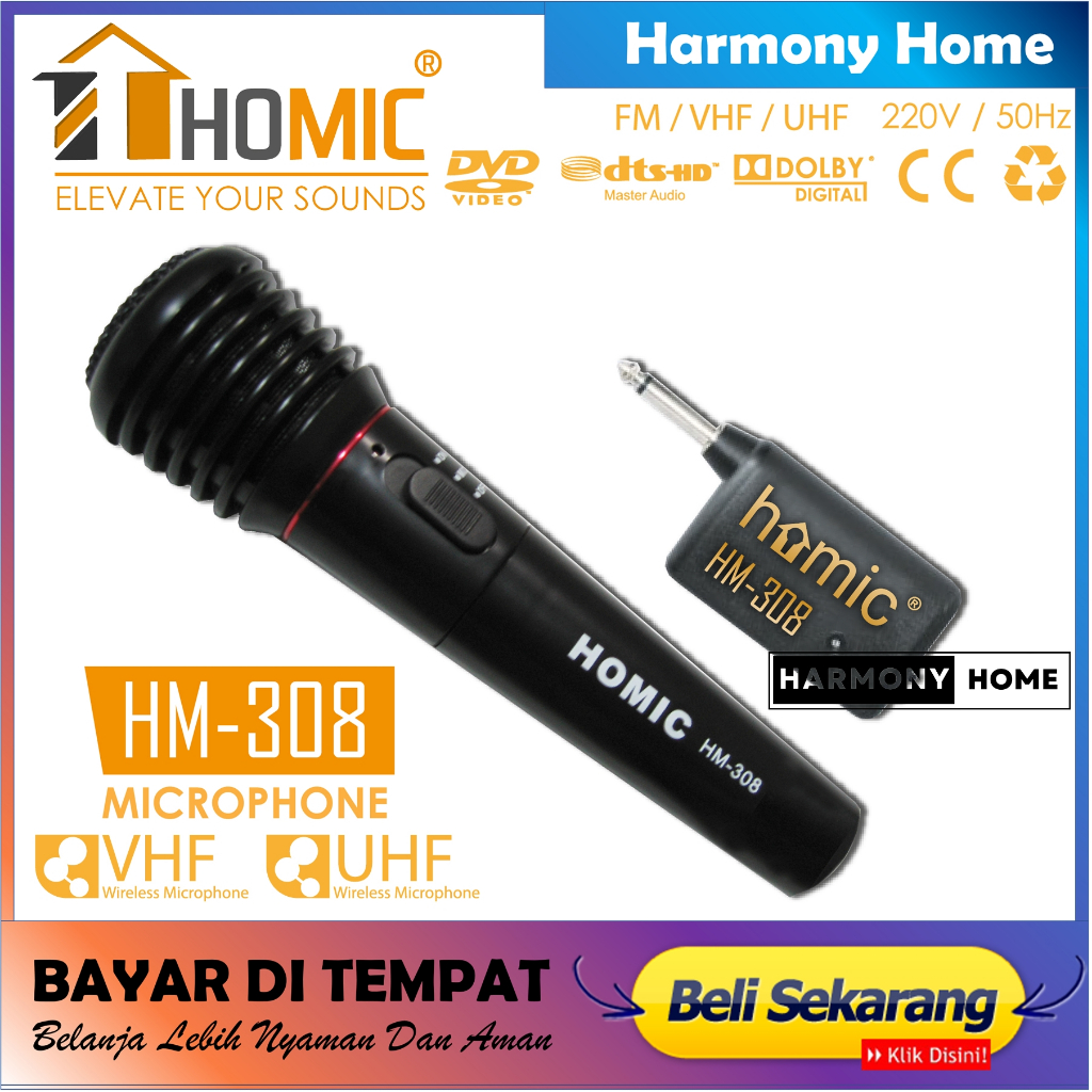 Jual Mic Wireless Microphone Microfon Homic HM 308 Karaoke tanpa kabel original Shopee Indonesia