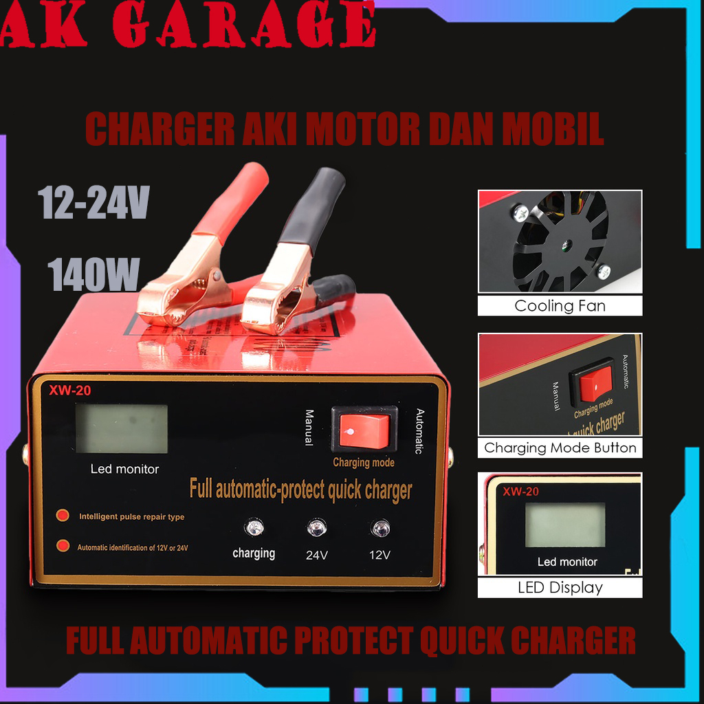 Jual Charger Aki Motor Mobil/Otomatis Accu Kering Dan Basah Lead Acid