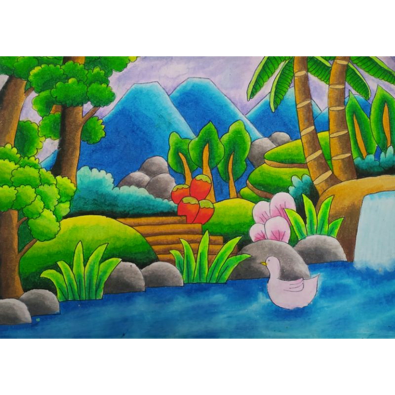 Jual gambar pemandangan menggunakan crayon | murah | Shopee Indonesia