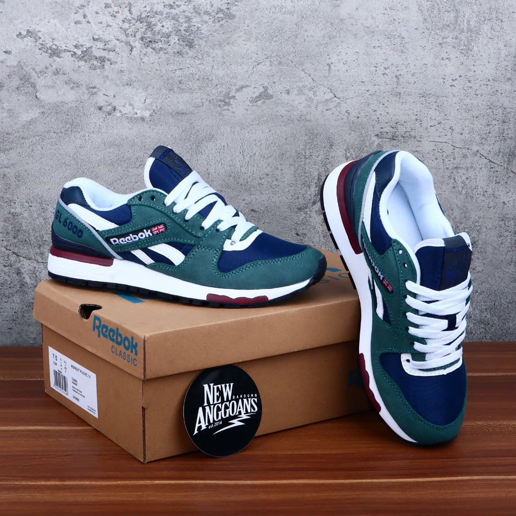 Sepatu Reebok GL 6000 OG Green Hijau Navy Biru Leather Classic