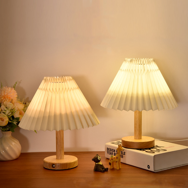 Jual Lampu Meja Minimalis Lampu Tidur Meja Korean Retro Pleated Vintage