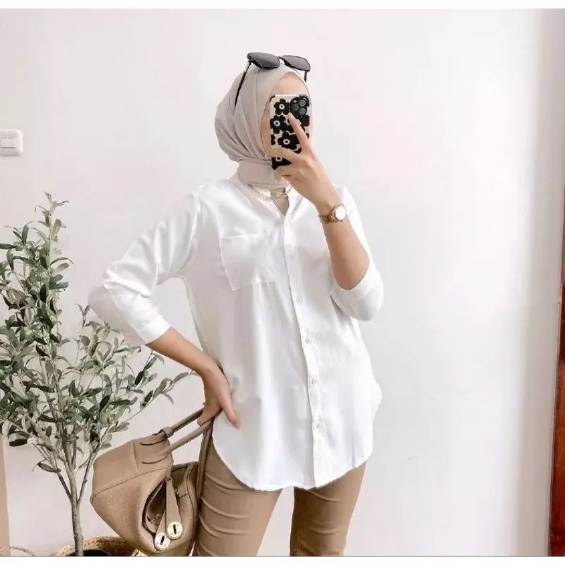 Jual kemeja putih lengan panjang kemeja kantor wanita | Shopee Indonesia